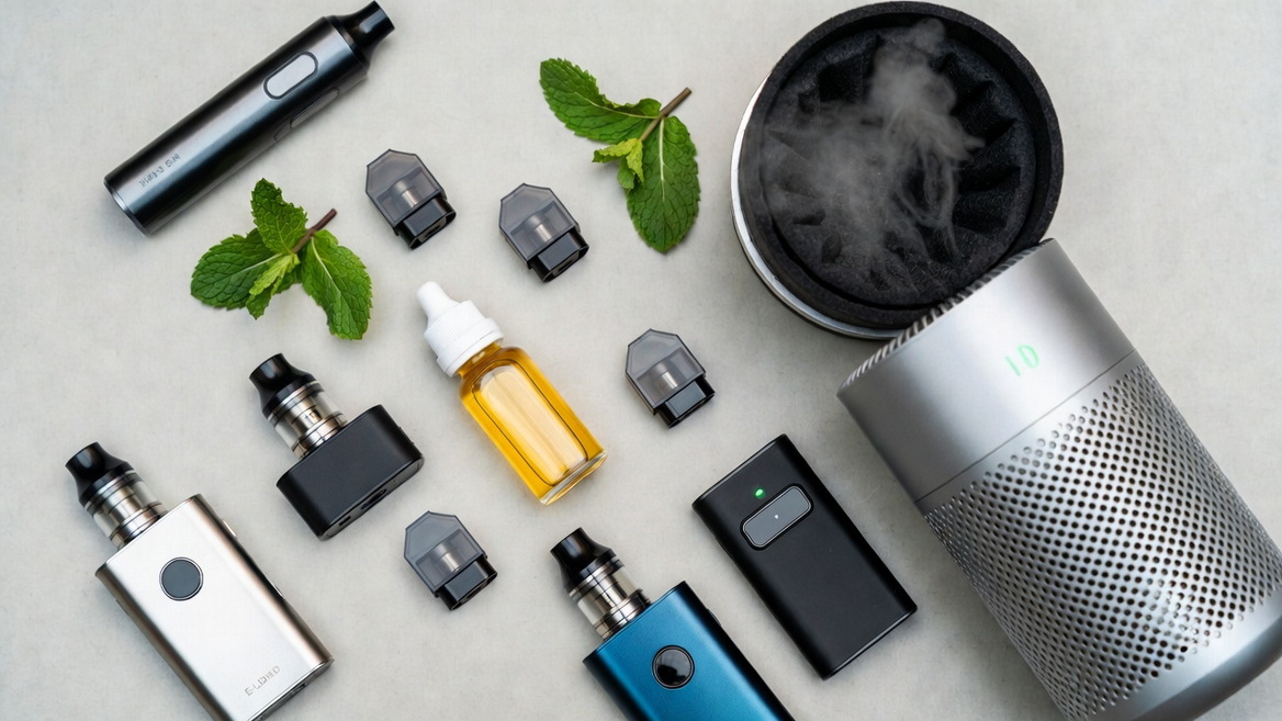 Vape Odour Factors Product Flat Lay Vape Odour Factors Product Flat Lay