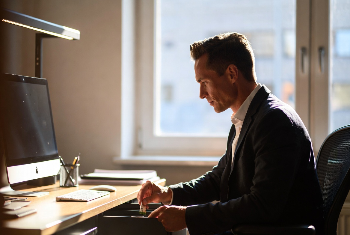 Person Using Nicotine Pouch In Office Setting
